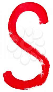capital letter s hand painted by red brush on white background