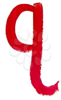 letter q hand painted by red brush on white background