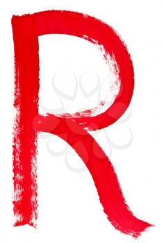 capital letter R hand painted by red brush on white background