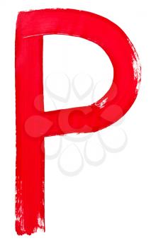 capital letter p hand painted by red brush on white background