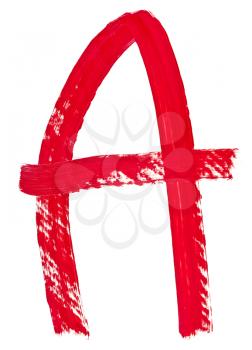 capital letter a hand painted by red brush on white background