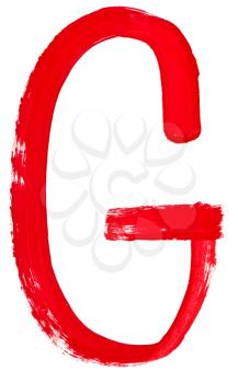 capital letter g hand painted by red brush on white background