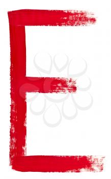 capital letter e hand painted by red brush on white background