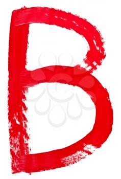 capital letter b hand painted by red brush on white background