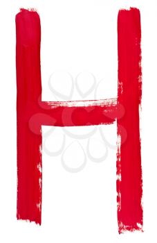 capital letter h hand painted by red brush on white background