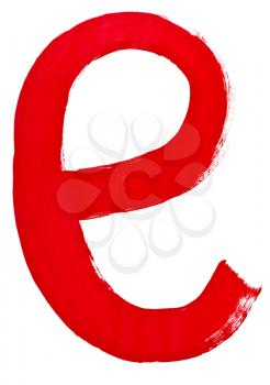 letter e hand painted by red brush on white background