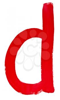 letter d hand painted by red brush on white background