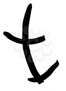 letter T hand written in black ink on white background