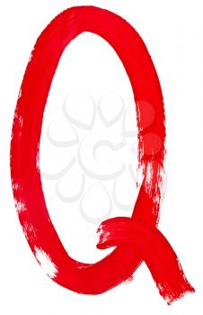 capital letter q hand painted by red brush on white background
