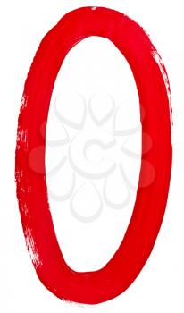 capital letter o hand painted by red brush on white background