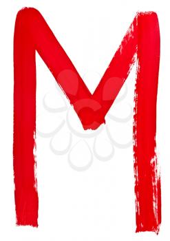 capital letter m hand painted by red brush on white background