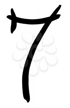 Arabic numeral 7 hand written in black ink on white background