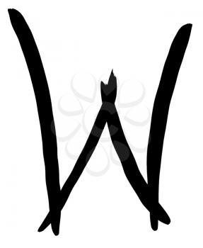 letter W hand written in black ink on white background
