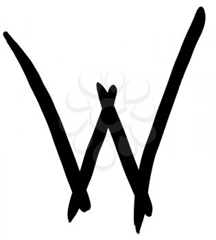letter W hand written in black ink on white background