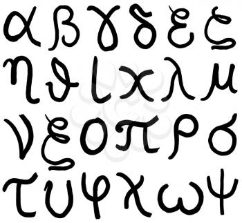 set of greece lowercase letters hand written in black ink on white background