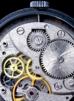 clockwork of old watch close-up
