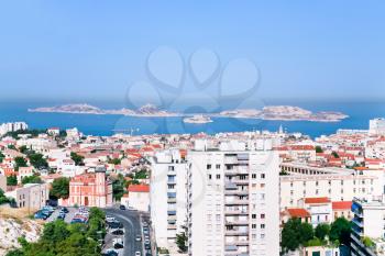 cityscape of Marseille and view on Chateau d'If near, France