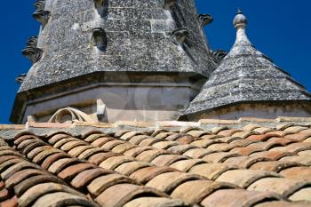 tile roof of old cathedral (Popes Palace in Avignon, France)