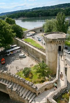 castle wall in Avignon, France on July 7, 2008