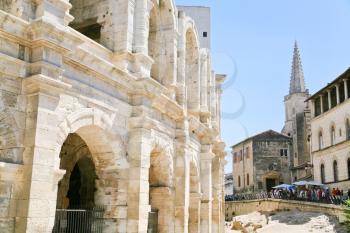 Amphitheatre, a Roman arena in Arles town, France