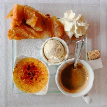 set of sweet dessert with cup of coffee, gourmet