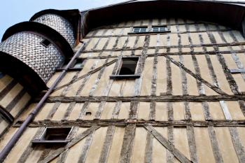 wall of medieval timber framing house in Troyes, France