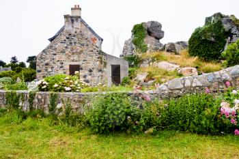 old stone house in traditional style in Brittany country, France