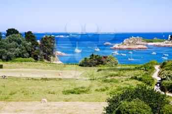 view of stone islands and Ile de Brehat in Brittany, France