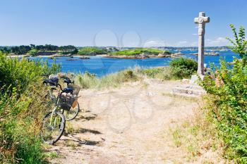 tourist bicycles on island Ile de Brehat in Brittany, France