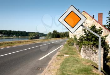 traffic sign thoroughfare on contry road along Loire river