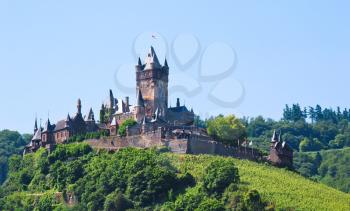 view on castle under town Cochem on the Moselle's left bank in Germany