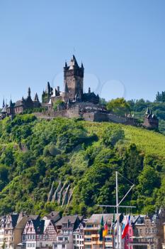 view on castle under town Cochem  on the Moselle's left bank in Germany.