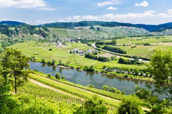 view on Moselle valley and Mosel river in summer day, Germany