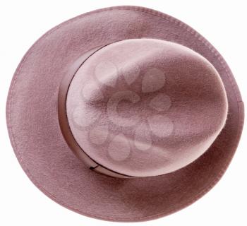 top view brown felt man's hat fedora isolated on white