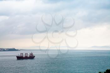 ships in Bosporus gulf in overcast day