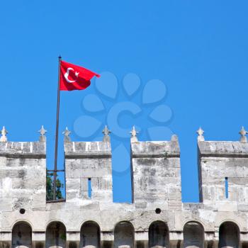 Turkey flag on merlon of old fortress wall