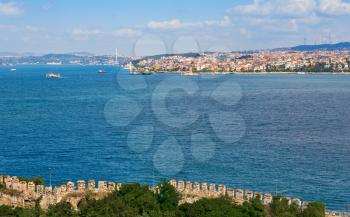 view on Istanbul Asian side in sunny day through Bosphorus