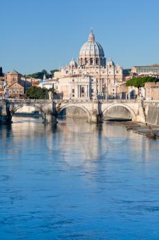 view on Tiber river and St Peter Basilica