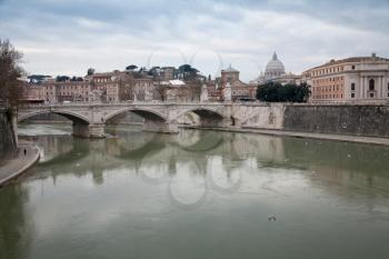 view on Tiber and St Peter Basilica, Rome, Italy