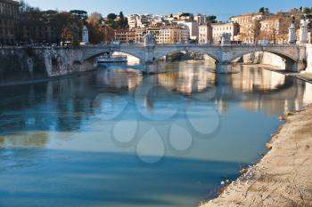 St Angel bridge on Tiber river in Rome, Italy