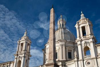 Egyptian obelisk and buildings  on piazza Navona, Rome