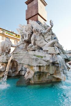 Fountain of the Four Rivers on Navona Square in Rome Italy