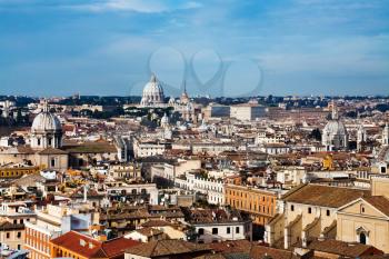 above view on old town and St Peter Basilica in Rome, Italy