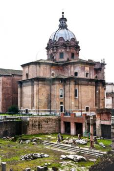 view of Santi Luca e Martina church from Forum of Caesar in Rome, Italy