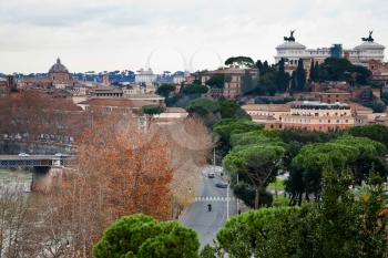 above view of Capitoline Hill from Aventine Hill in Rome, Italy