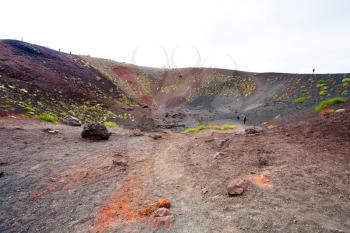 tourist in Etna Silvestri crater, Sicily, Italy