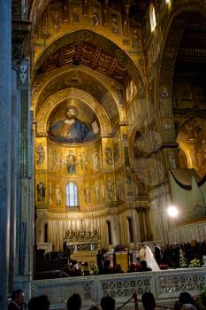 interior of medieval Norman cathedral -  Duomo di Monreale, Sicily, Italy