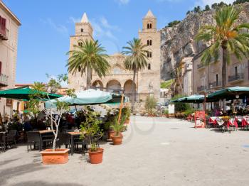 urban square near Cathedral-Basilica of Cefalu, Sicily, Italy on June 25, 2011