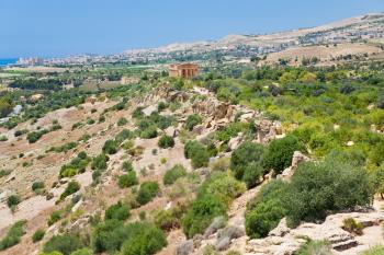 view on Temple on Concordia,Valley of Temples and town Agrigento, Sicily 