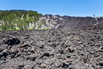hardened lava flow on volcano slope of Etna, Sicily